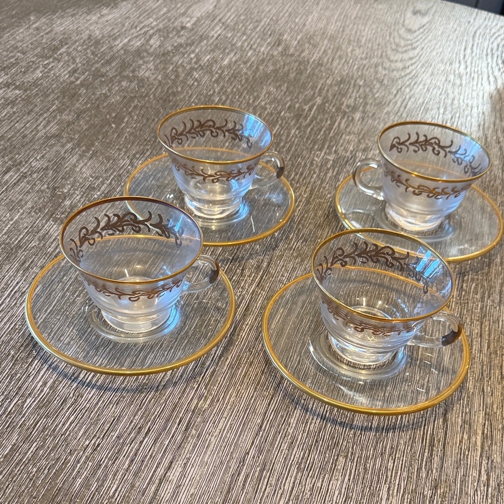 Elegant Gold Trim Glass Teacup Set